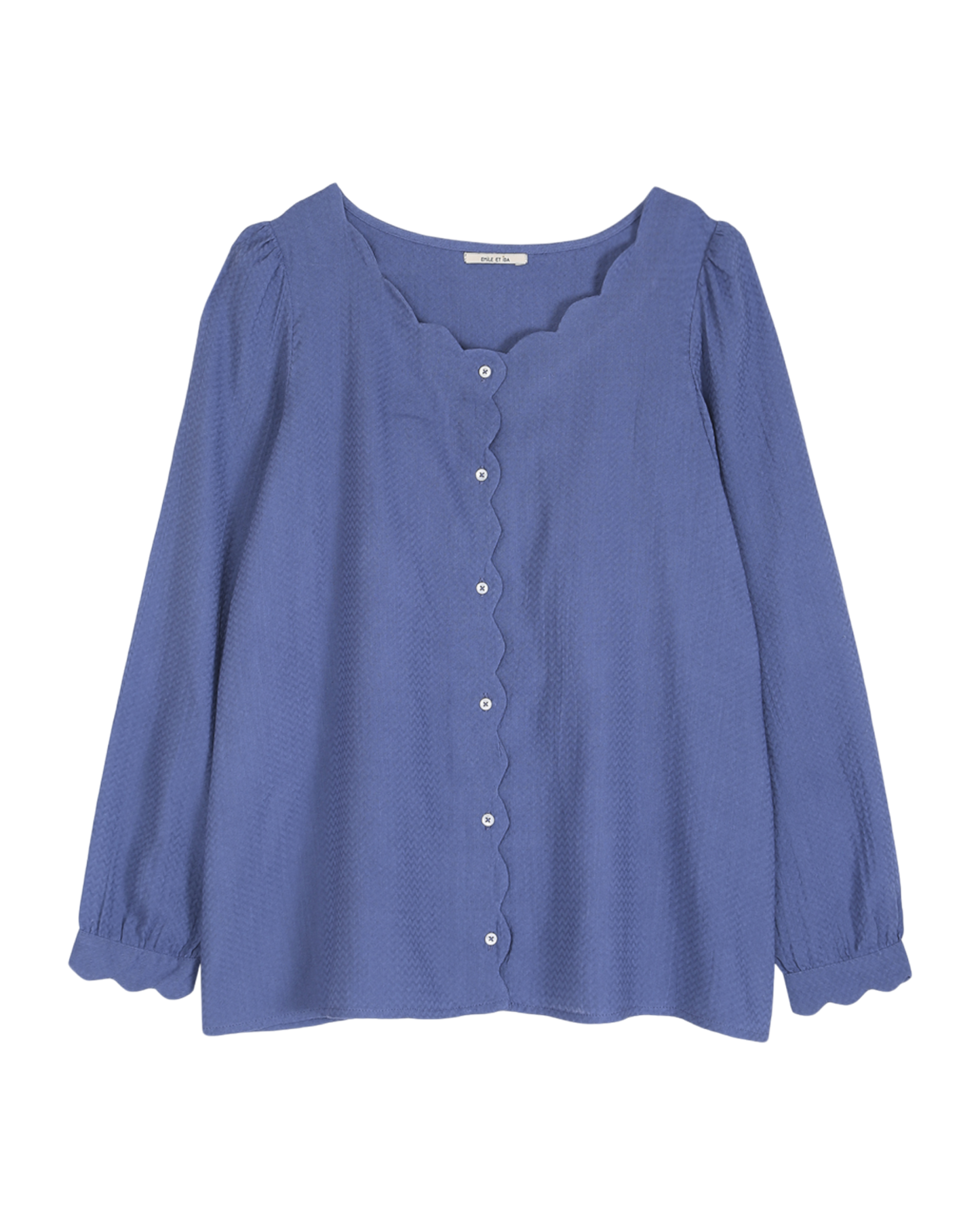 Blouse à encolure festonnée bleu