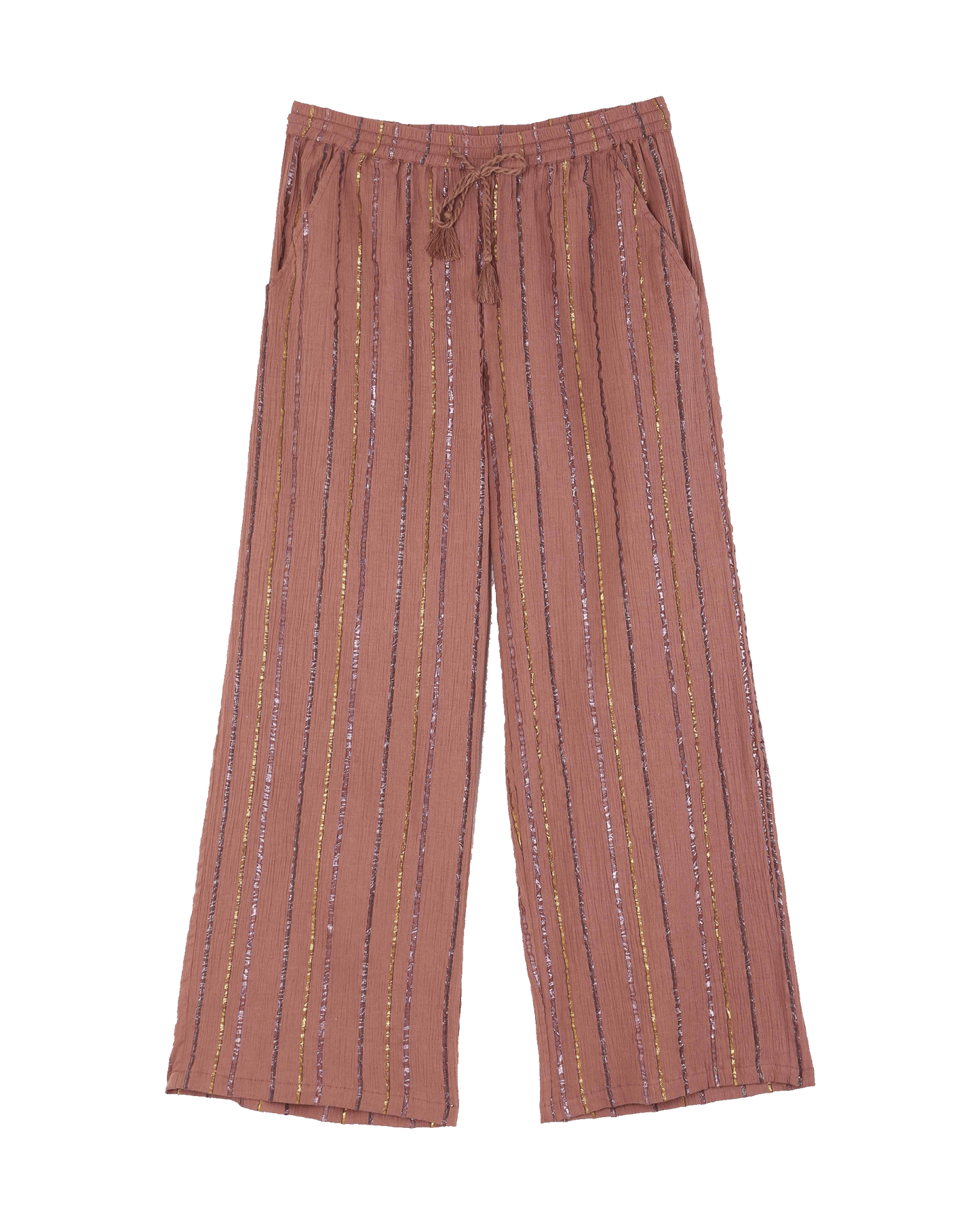 Pantalon crépon rayé sienne
