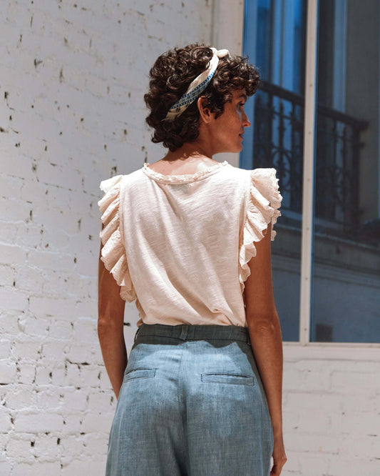 T-shirt broderie anglaise coton bio crème