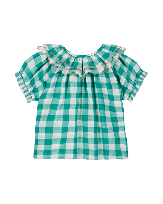 Blouse en coton vichy vert et blanc