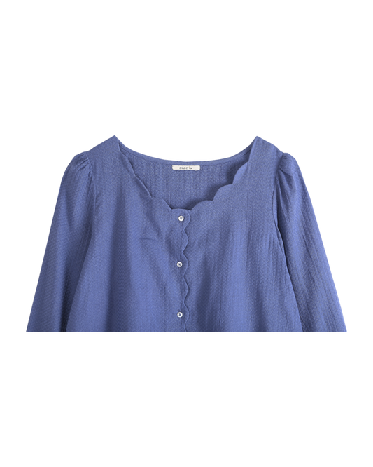 Blouse à encolure festonnée bleu