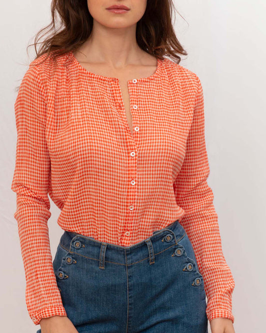 Blouse voile de coton créponné vichy rouge