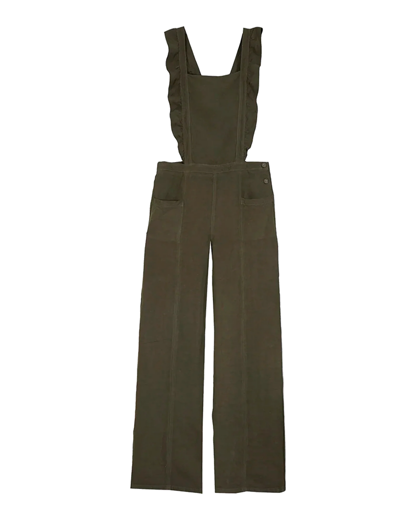 Salopette volantée lin et viscose kaki