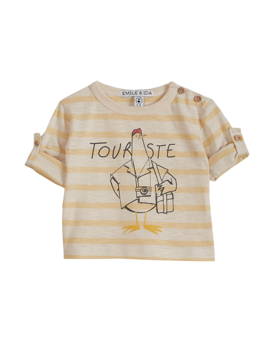 T-shirt coton bio rayé vanille