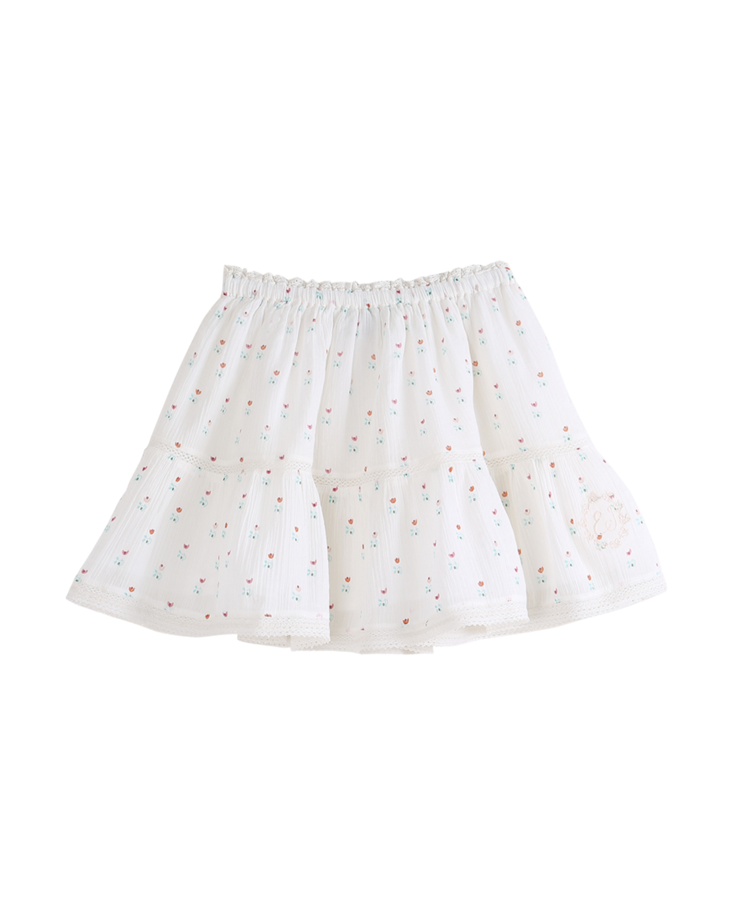 Jupe courte tulipes écru