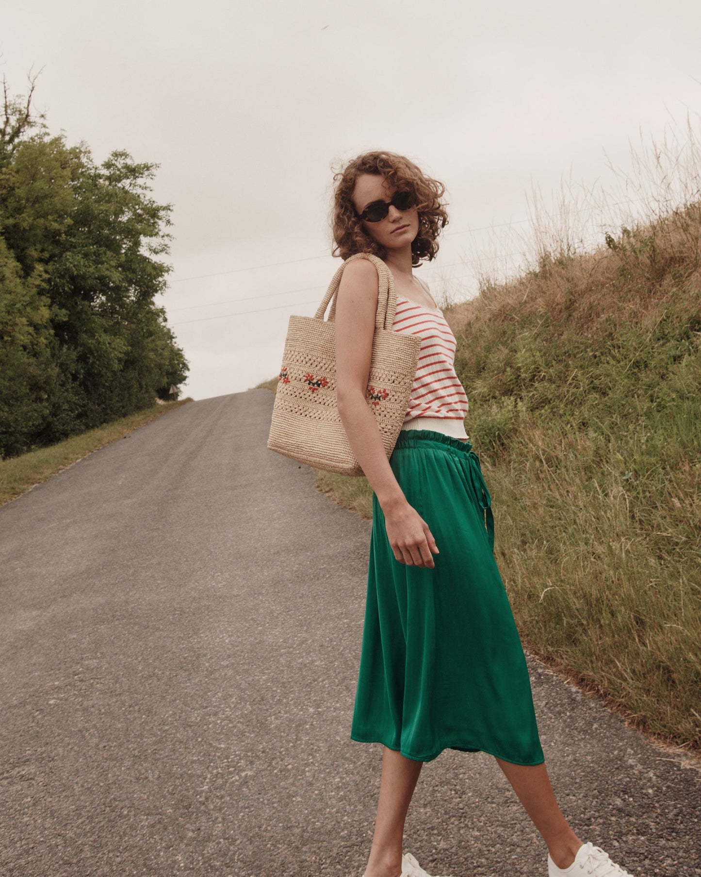 Jupe midi viscose vert