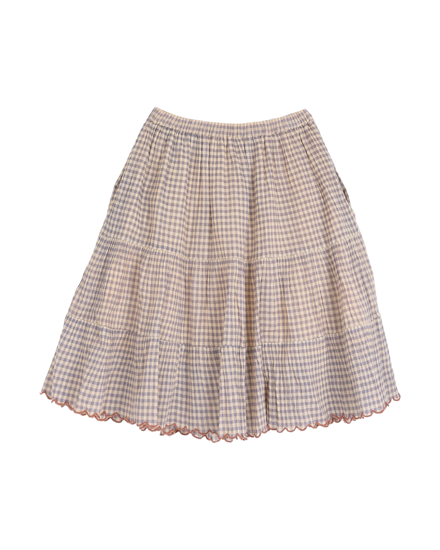 Jupe à étages vichy pêche