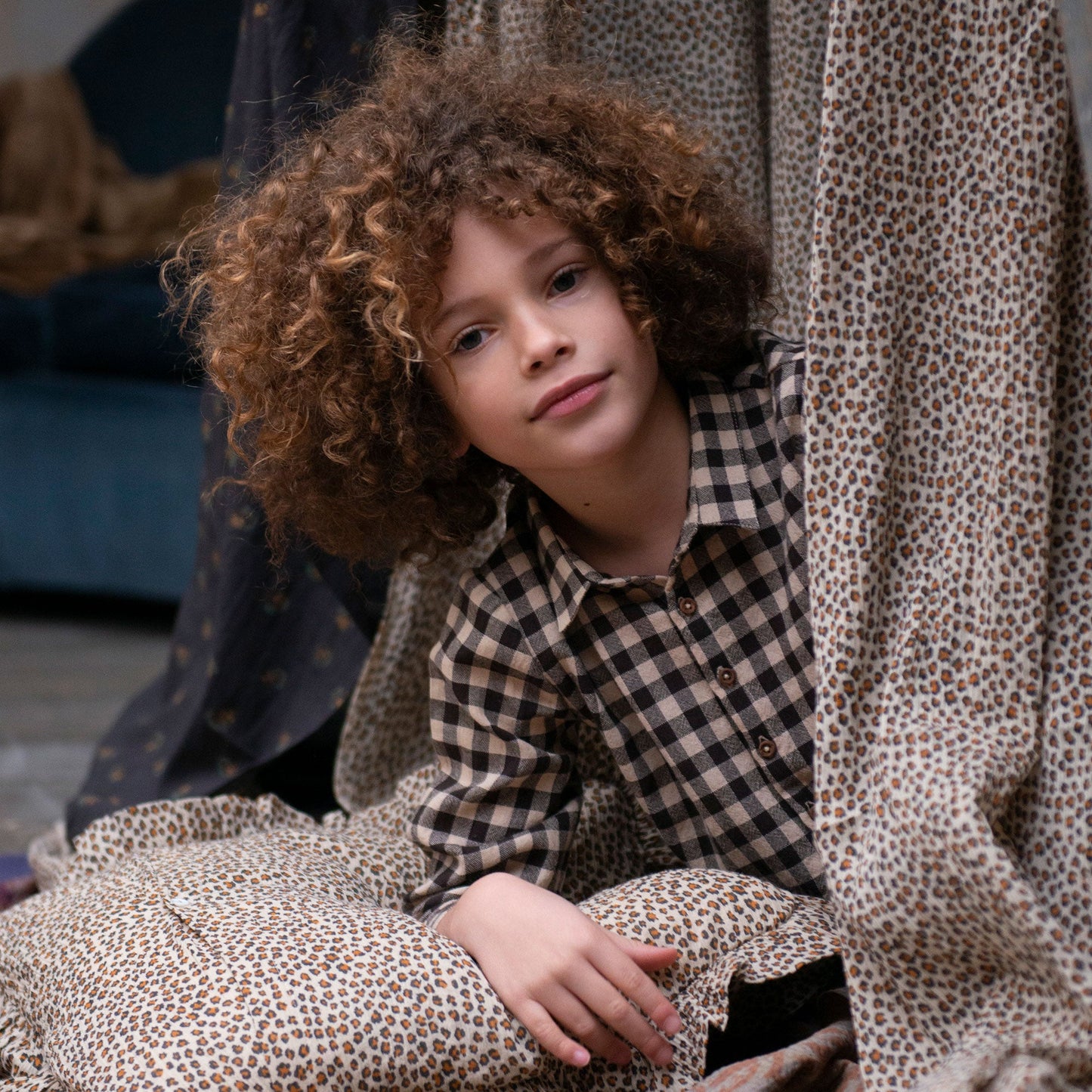 Kurta coton vichy beige et café
