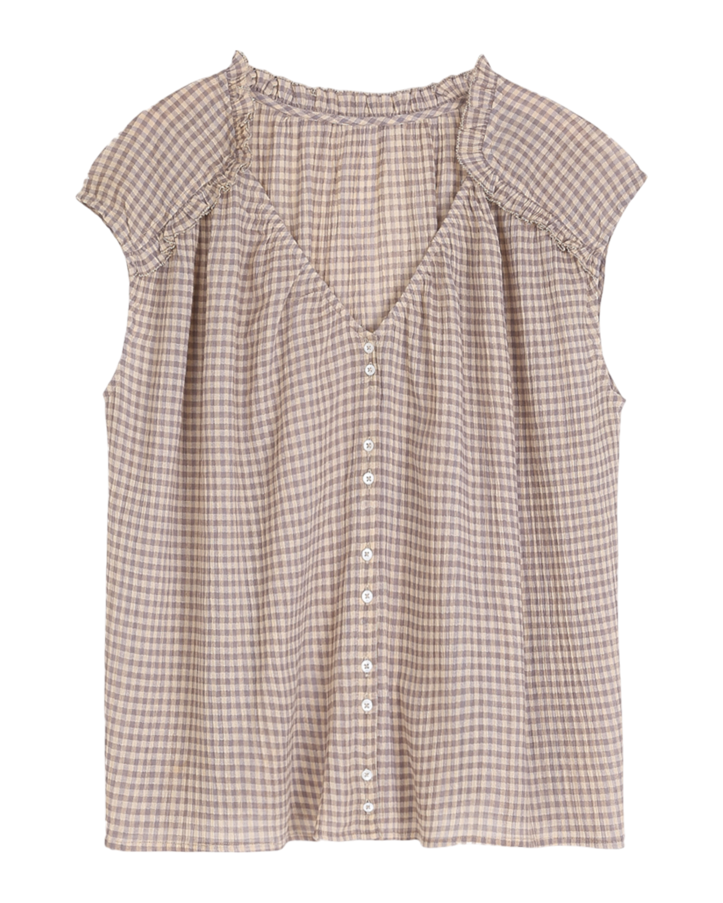 Blouse en crépon vichy pêche
