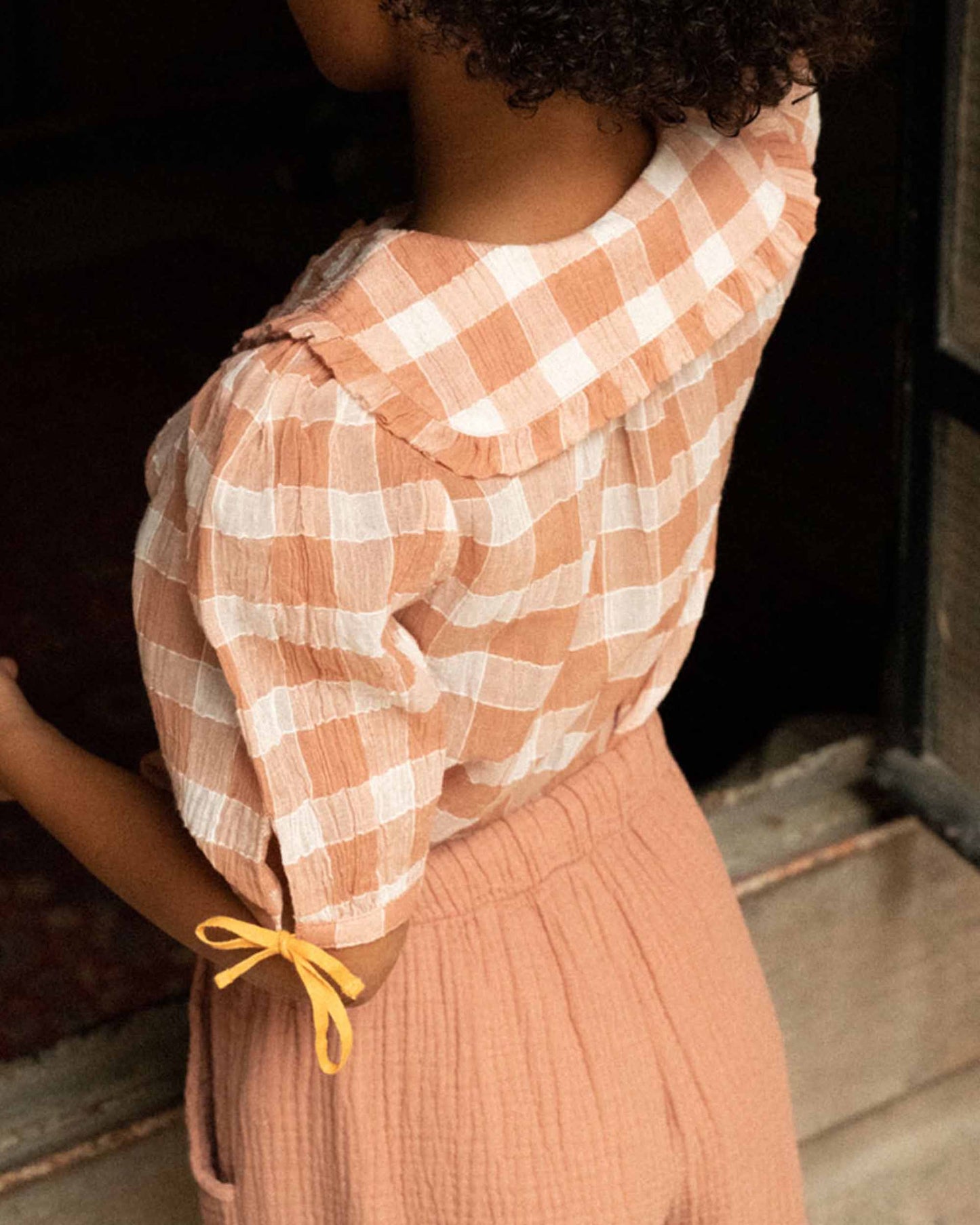 Blouse crépon de coton vichy terracotta
