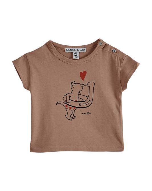 T-shirt chat rose terracotta