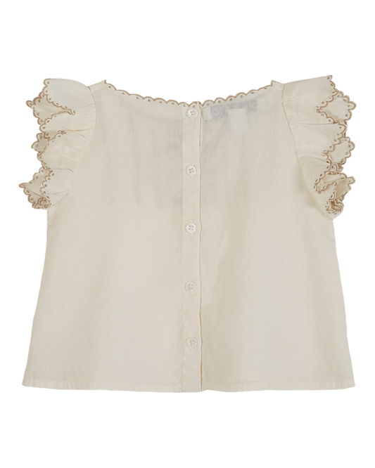 Blouse brodée voile de coton écru