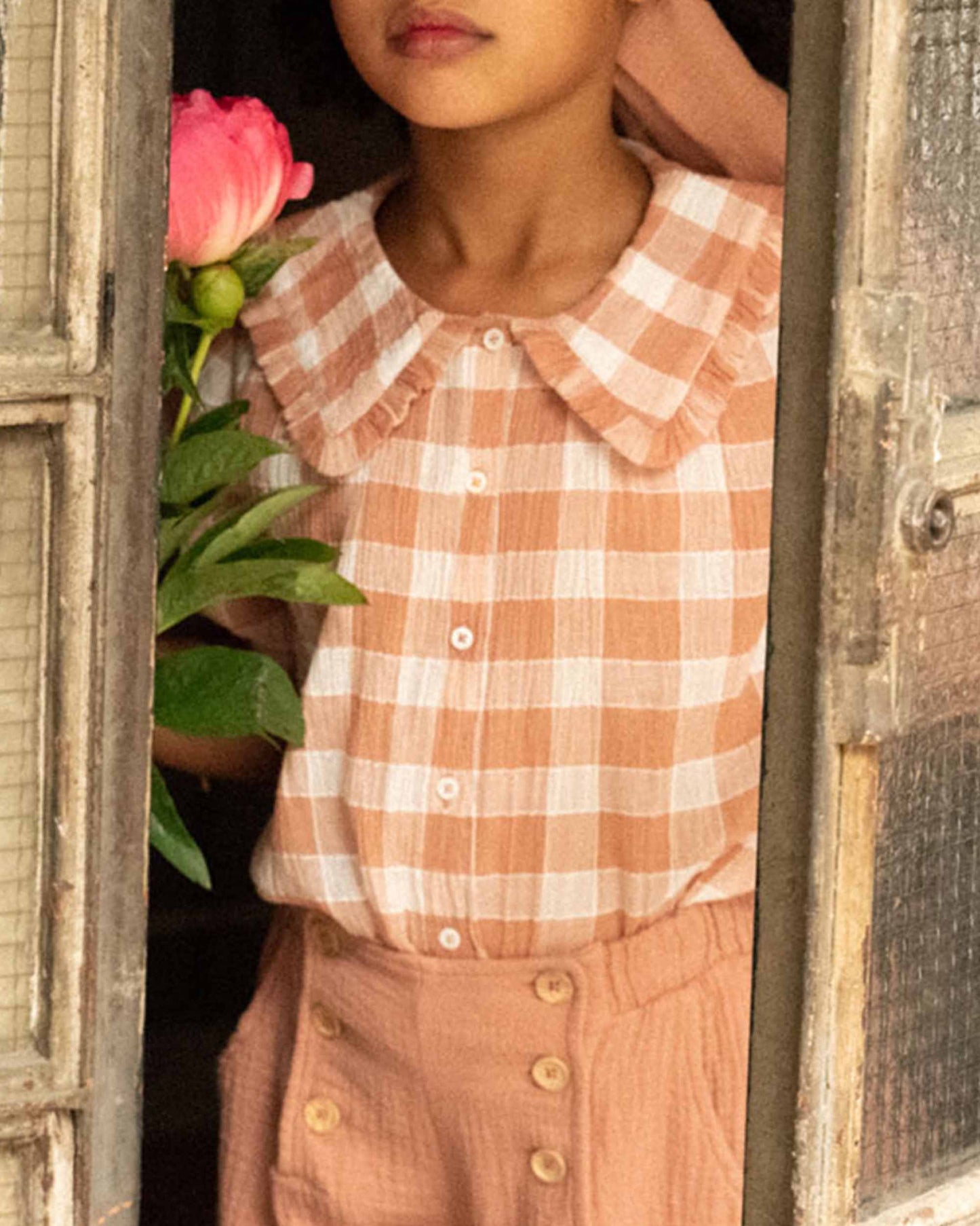 Blouse crépon de coton vichy terracotta