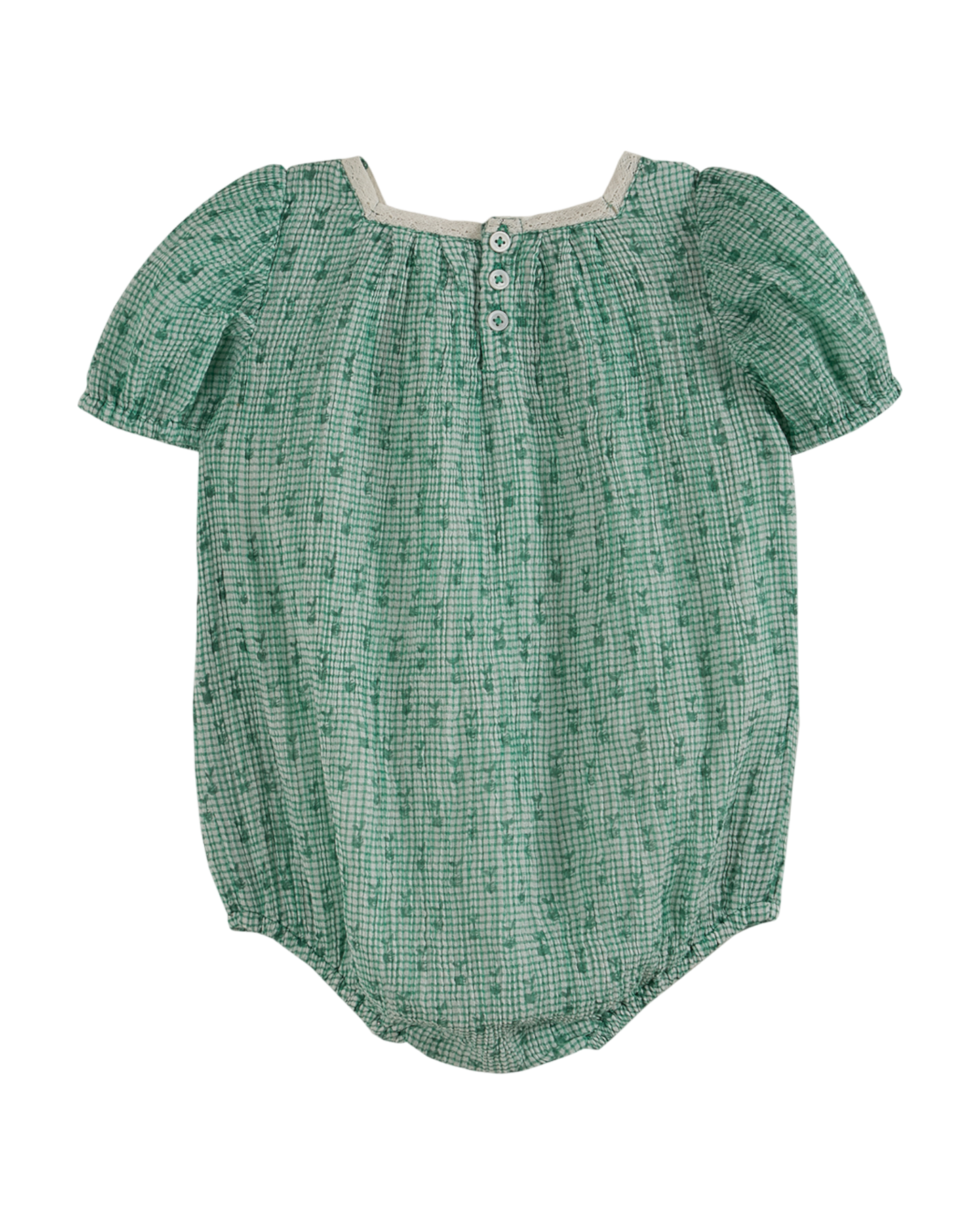 Barboteuse voile de coton créponné vichy vert