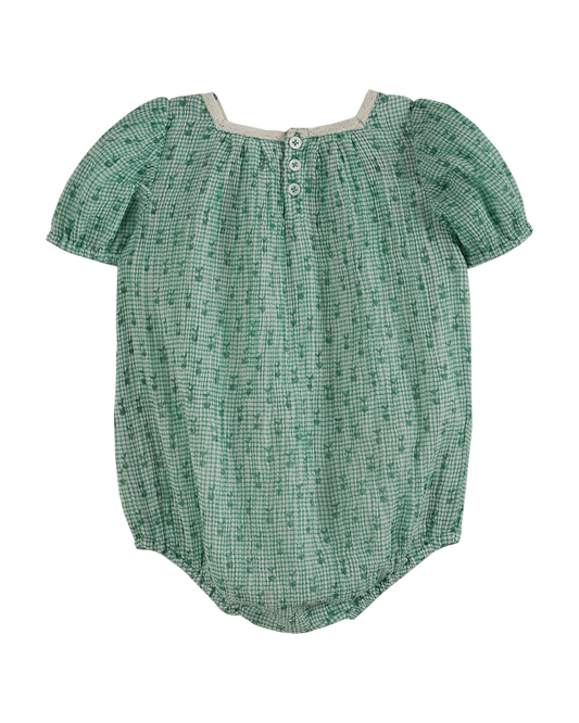 Barboteuse voile de coton créponné vichy vert