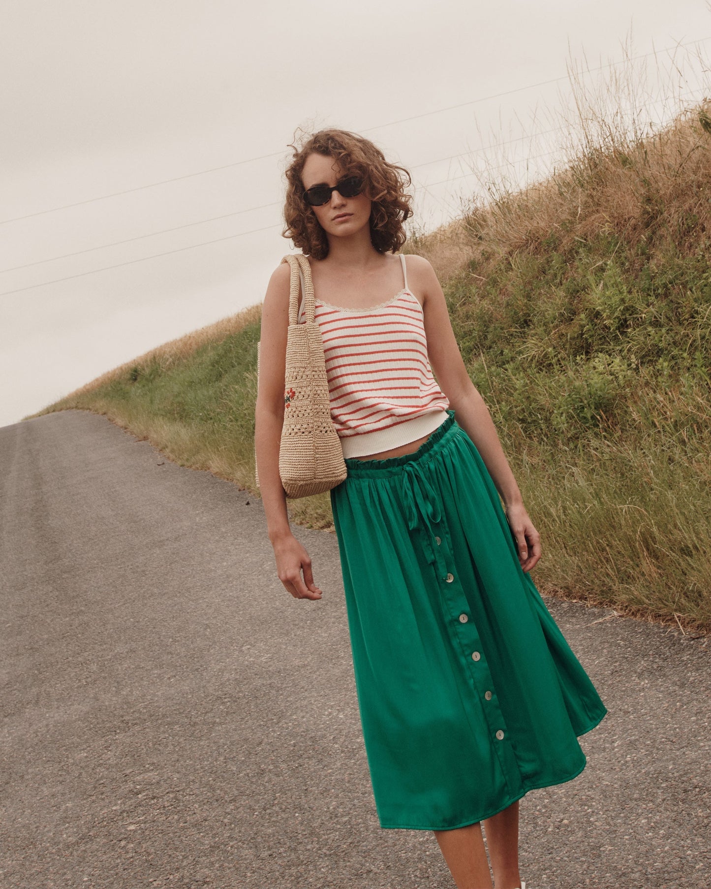 Jupe midi viscose vert