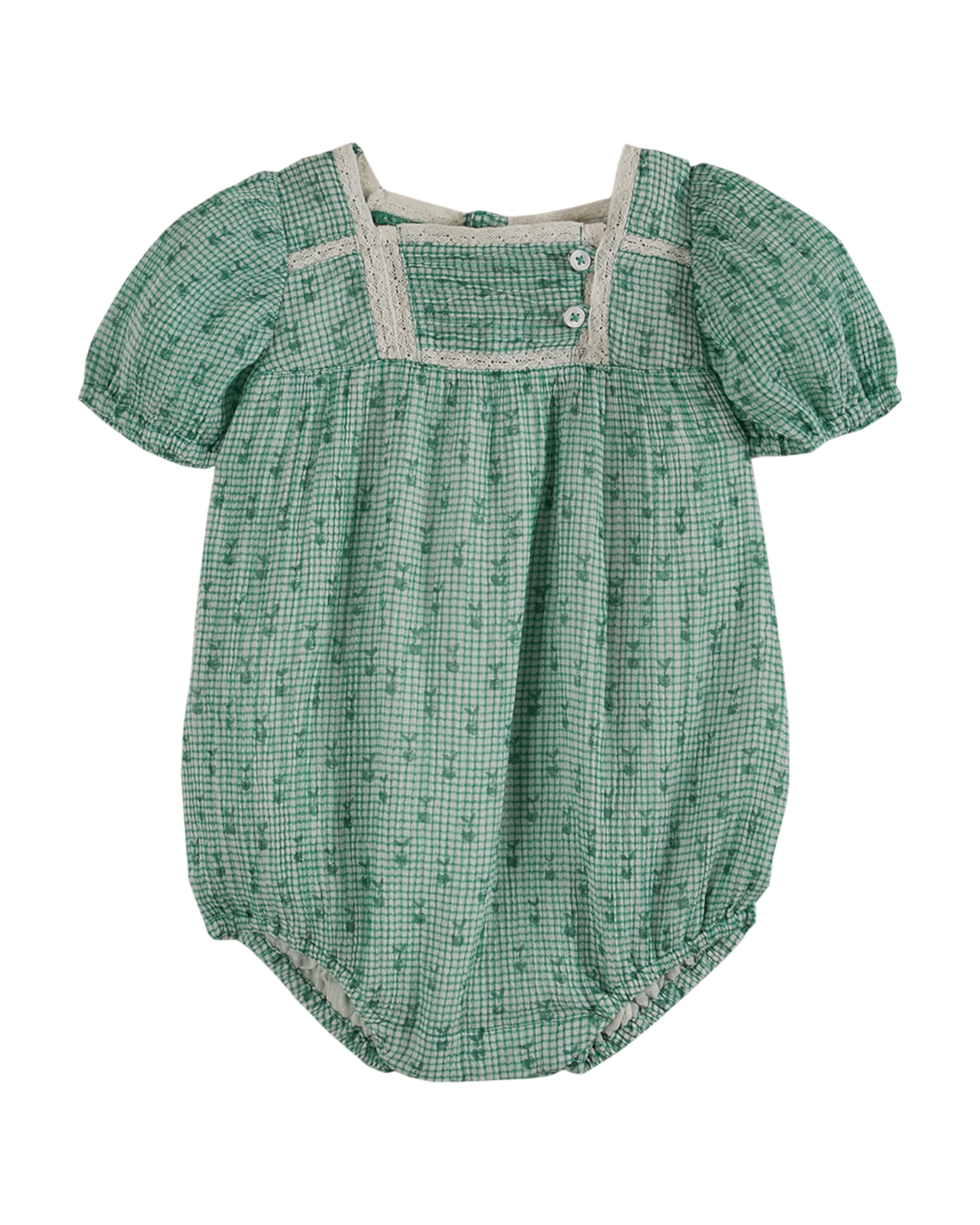 Barboteuse voile de coton créponné vichy vert