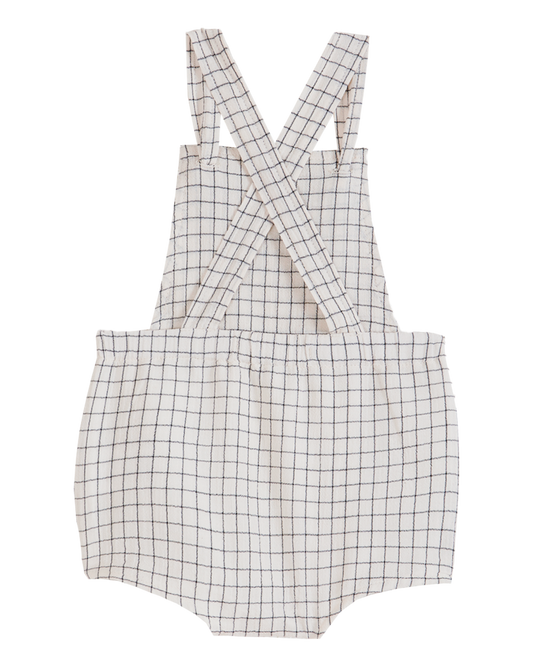 Salopette carreaux crêpe de coton écru