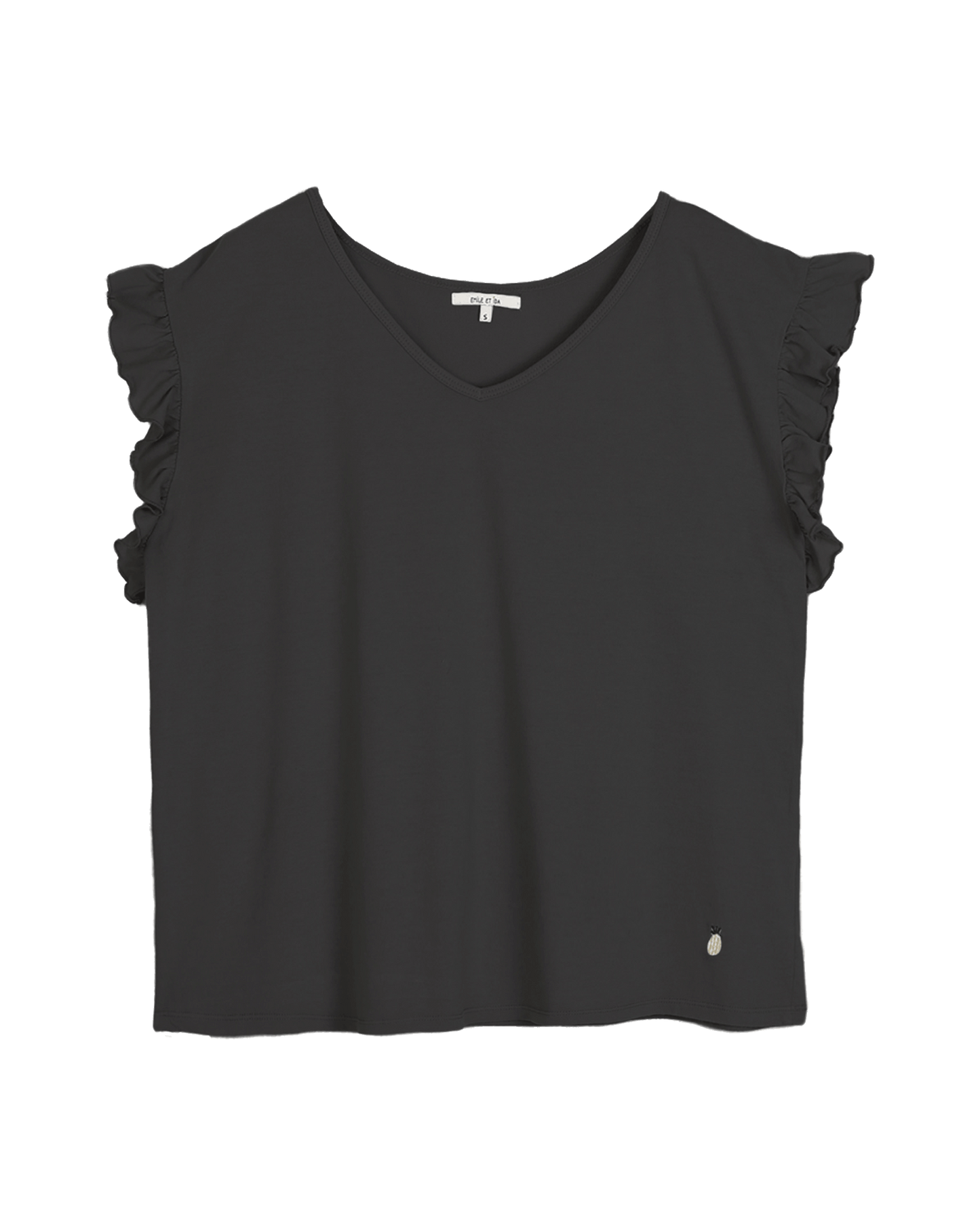 T-shirt à manches volantées bitume
