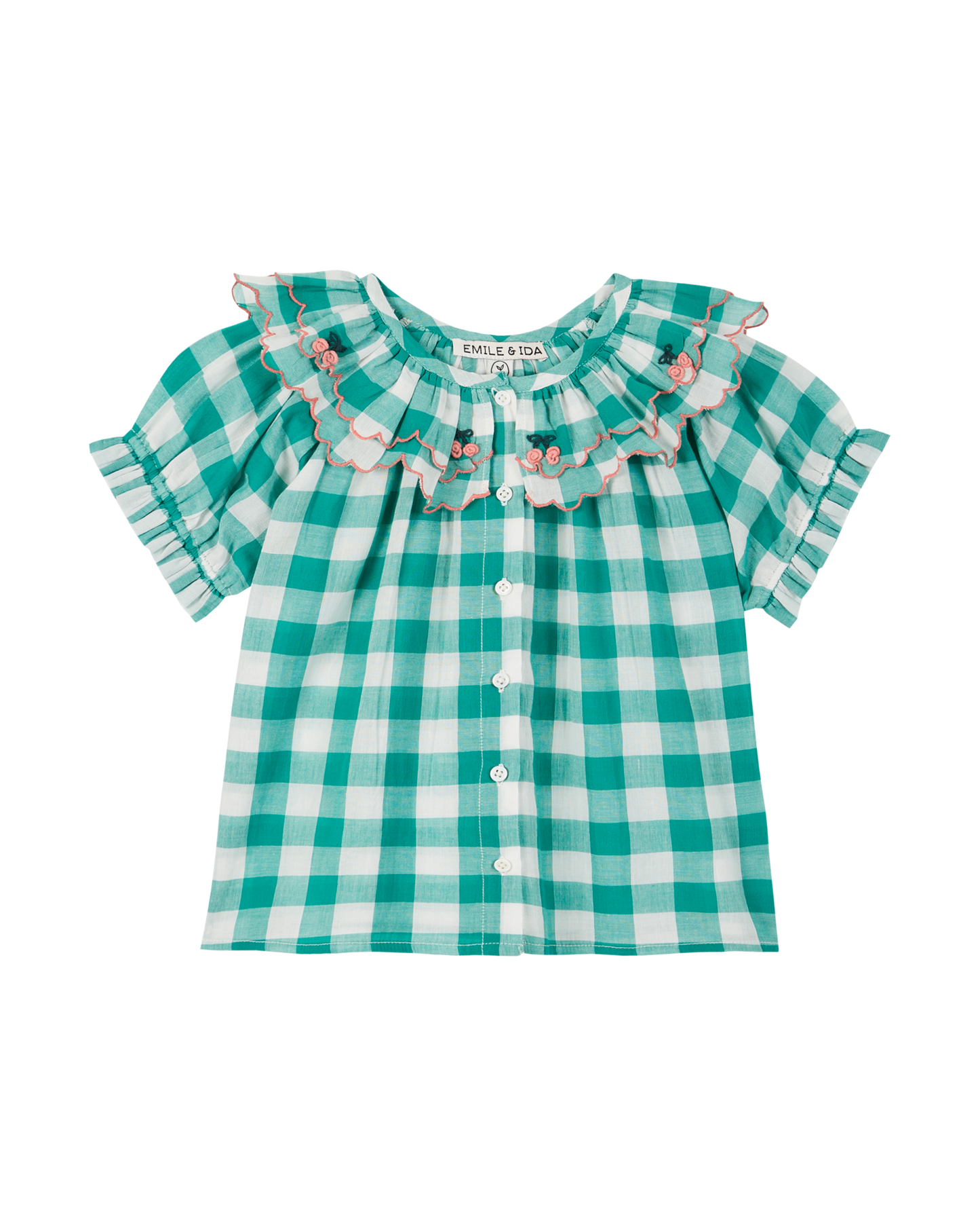 Blouse en coton vichy vert et blanc