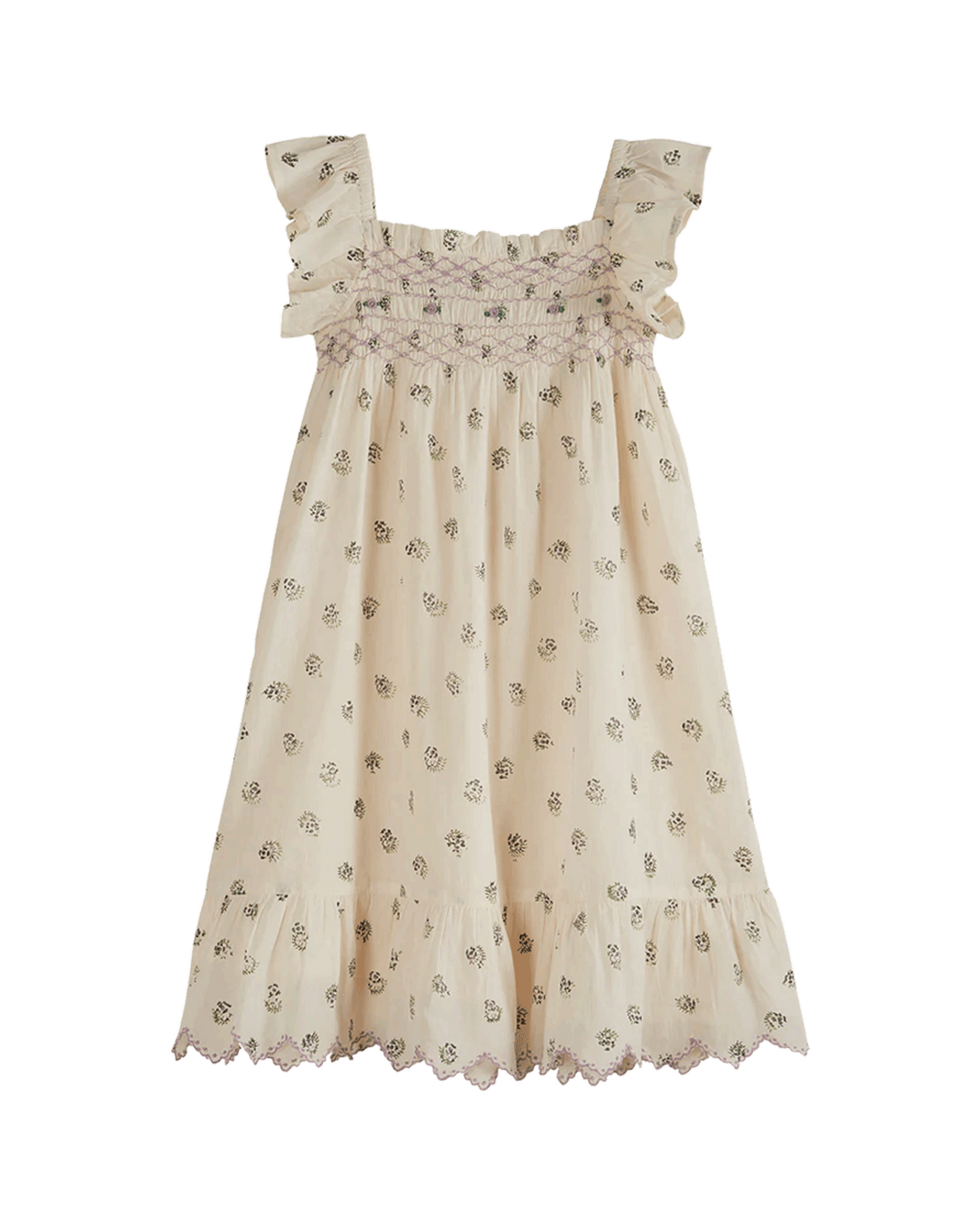 Robe voile de coton à fleurs écru