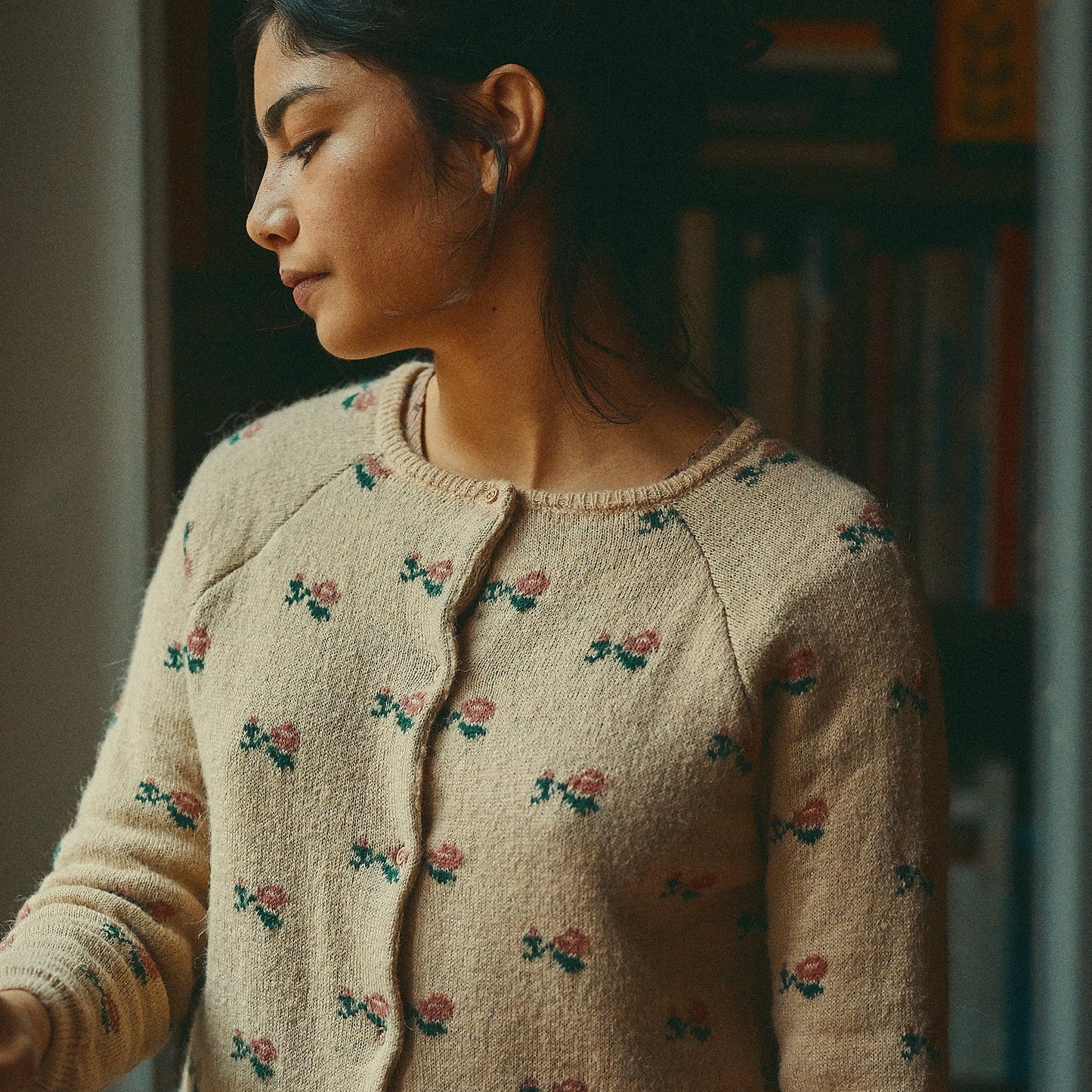 Cardigan jacquard laine d'alpaga beige