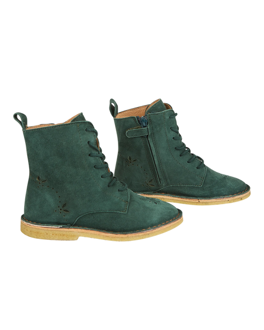 Boots à lacets cuir velours forêt