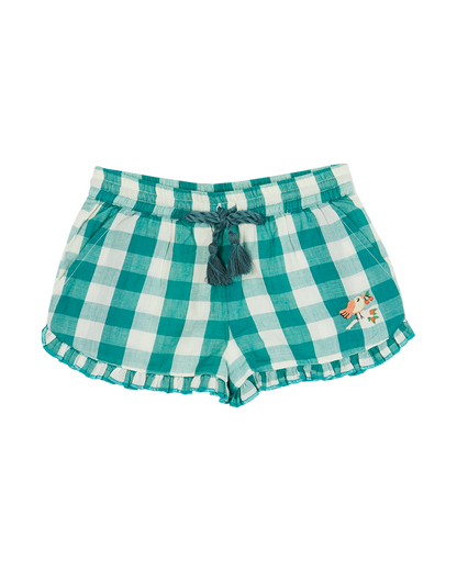 Short volanté en coton vichy vert et blanc