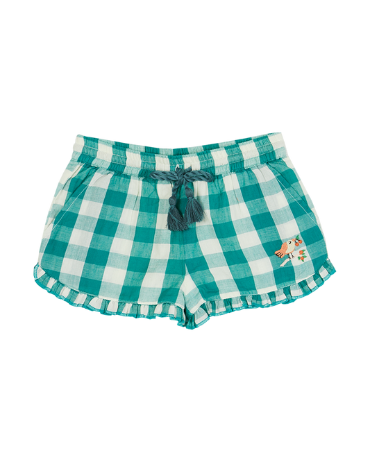 Short volanté en coton vichy vert et blanc