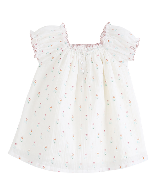 Robe bébé tulipes écru