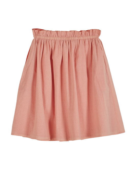 Jupe réversible voile de coton rose et rouge