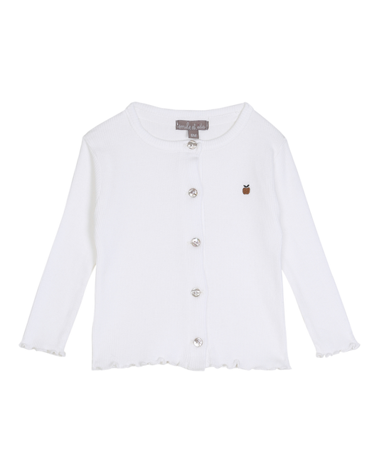 Cardigan bébé en côtes coton bio écru