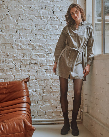Robe chemisier oversize brun chiné