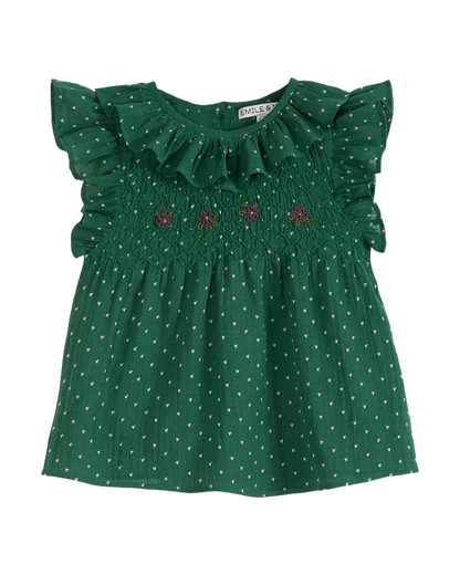 Blouse smockée créponnée vert