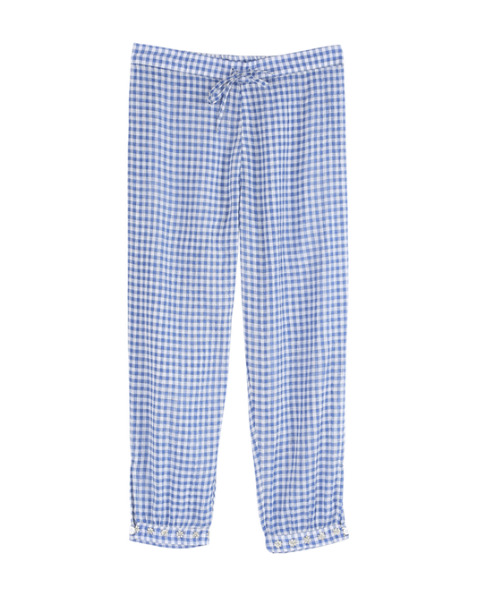 Pantalon crépon vichy bleu
