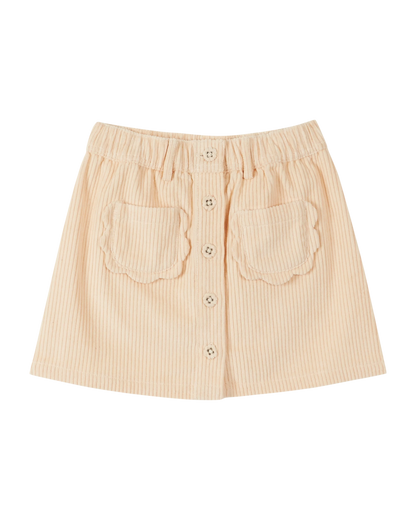 Jupe poches fleurs velours ecru