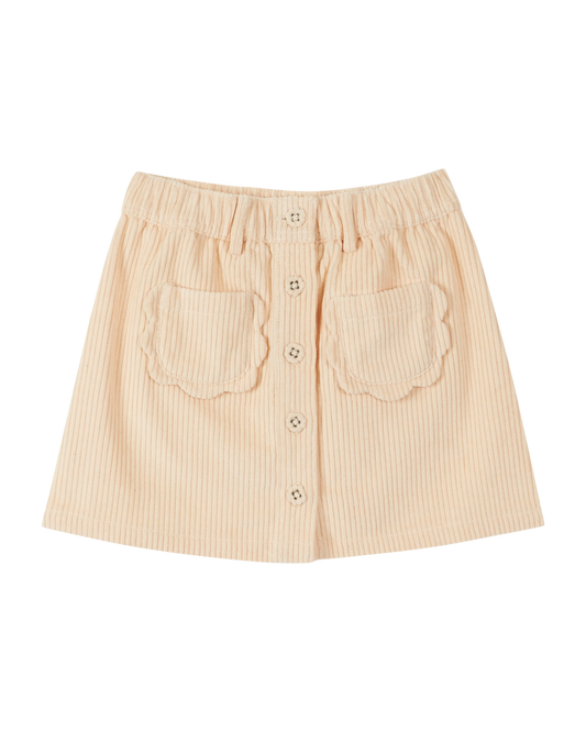 Jupe poches fleurs velours ecru