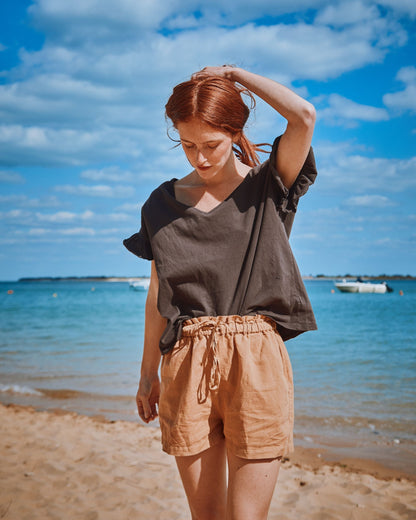 Short ample lin et coton miel