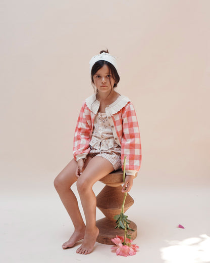 Cardigan coton bio fille vichy rose