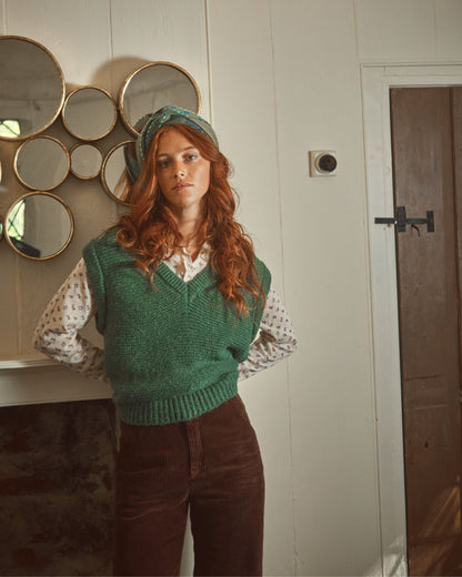 Pull sans manches en laine vert