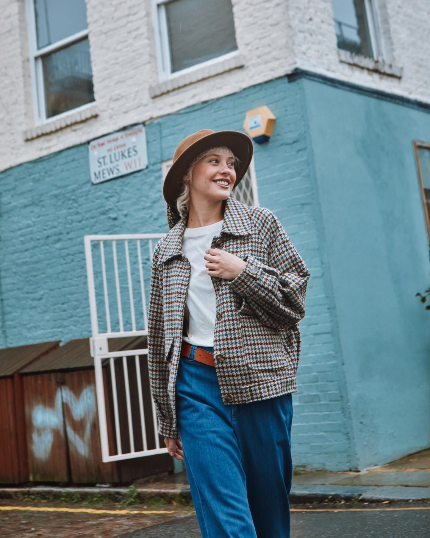 Blouson - Pied de coq beige et marron