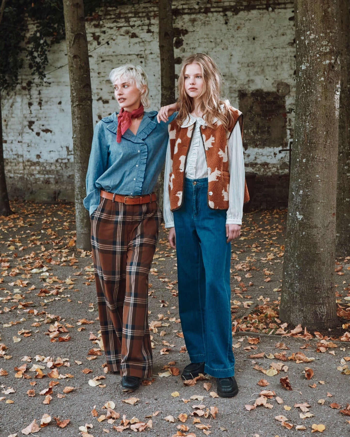 Pantalon - Large à carreaux marron