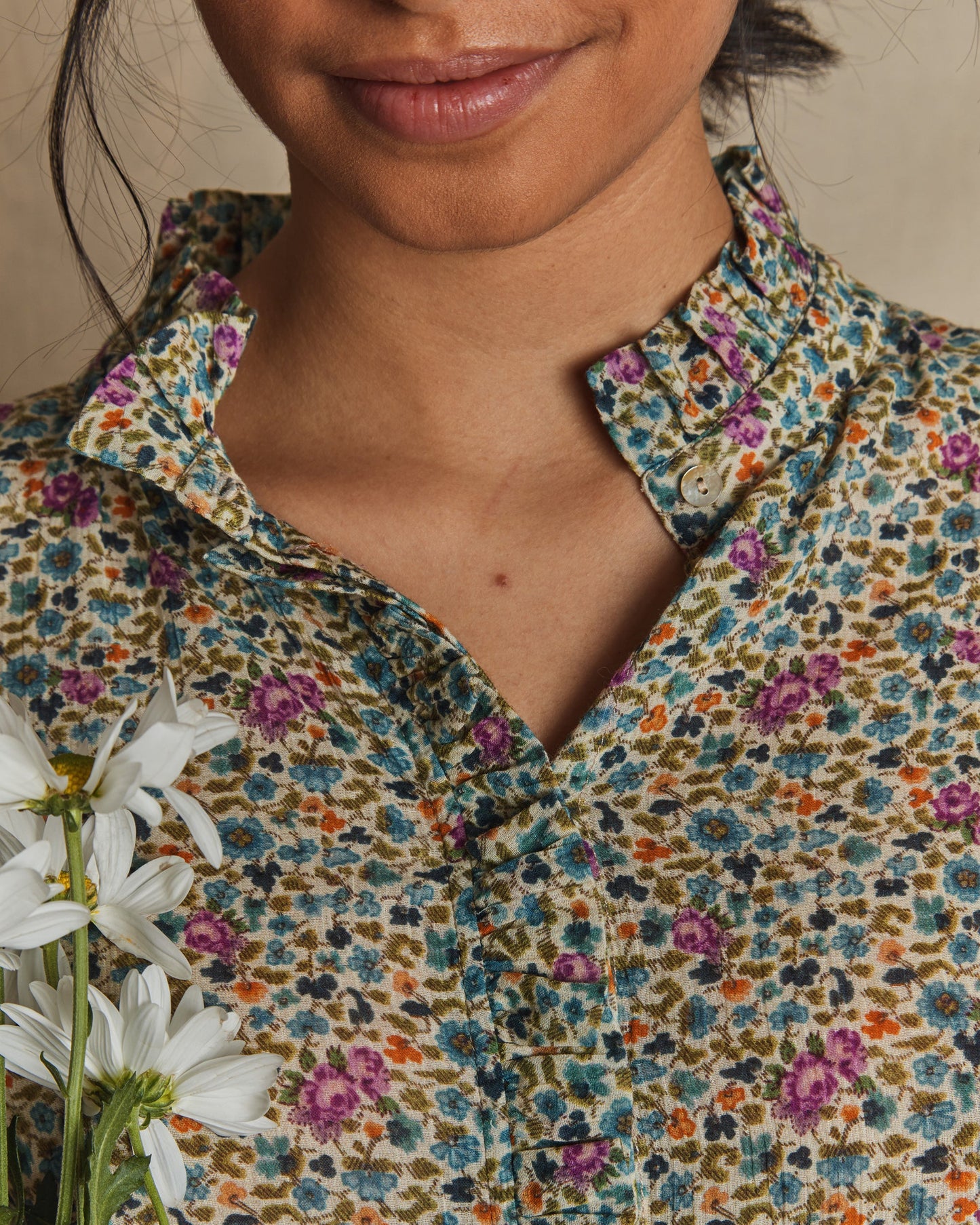 Blouse coton feuillette