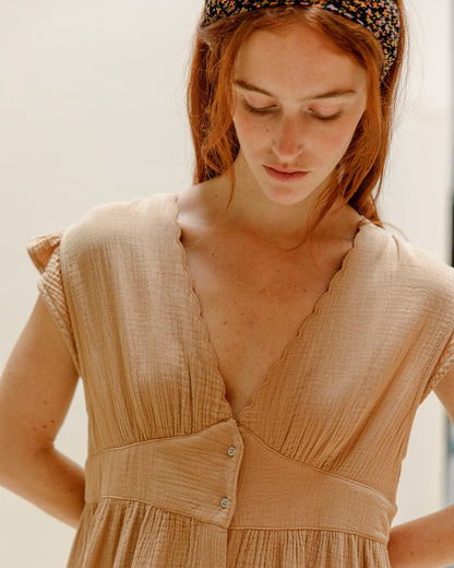 Robe midi gaze de coton miel
