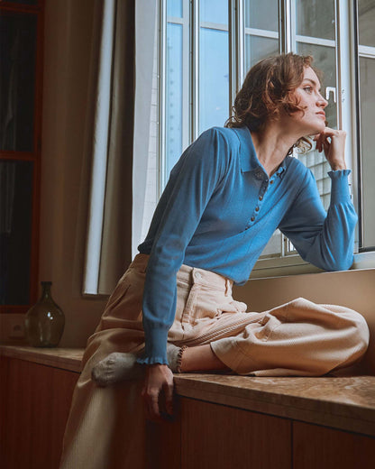 Polo coton modal bleu
