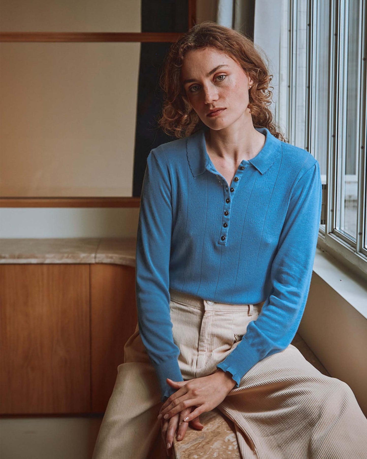 Polo coton modal bleu