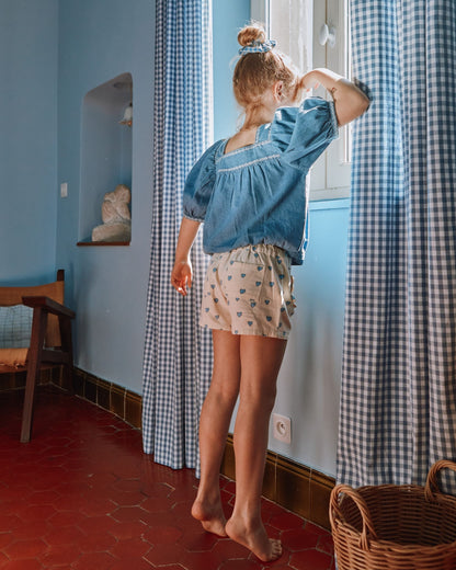 Short poches fleurs coeur écru
