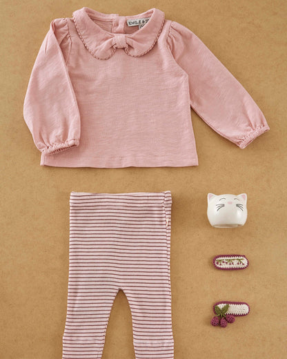 Legging à rayures coton bio rose