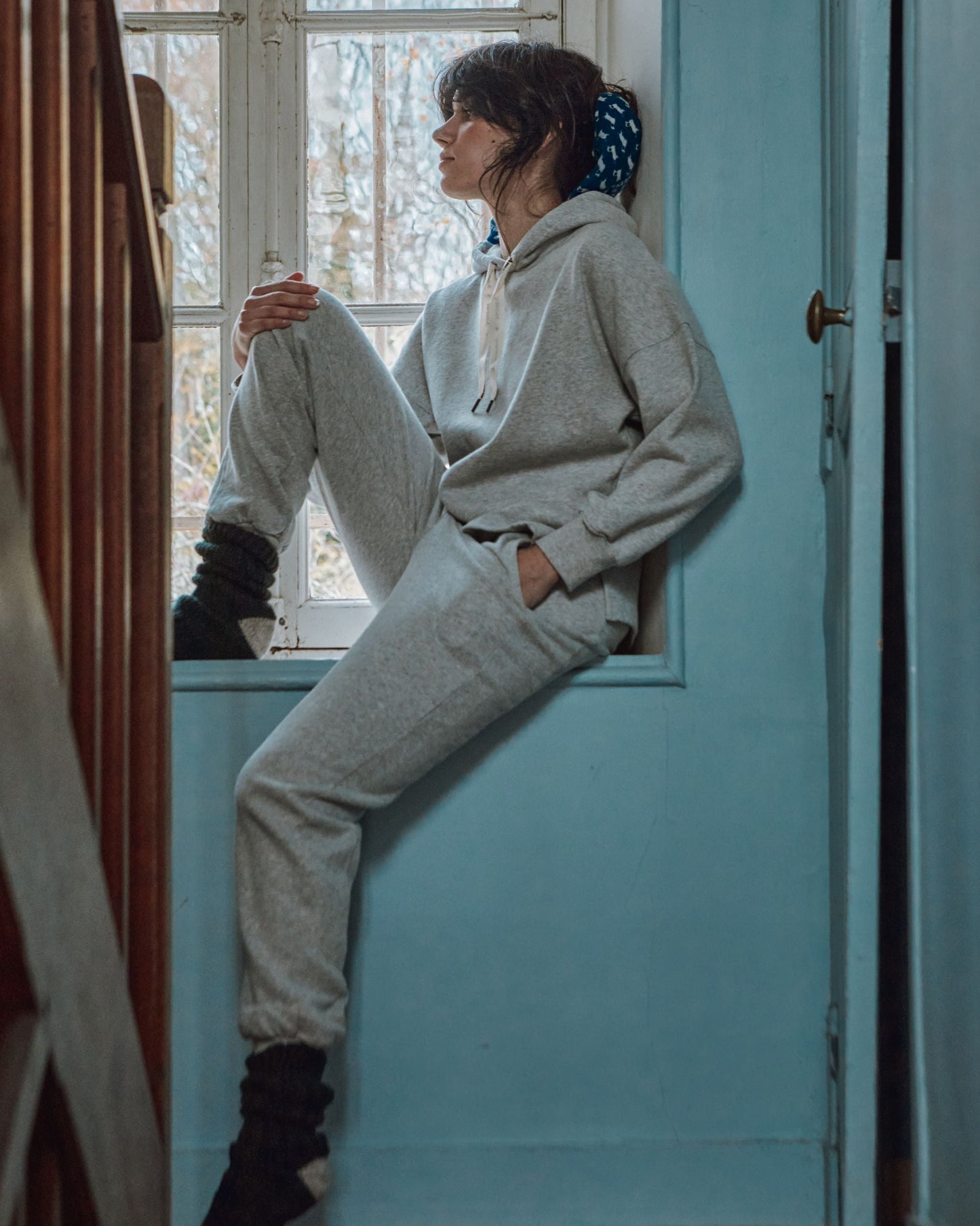 Sweat à capuche - Coton bio gris chiné