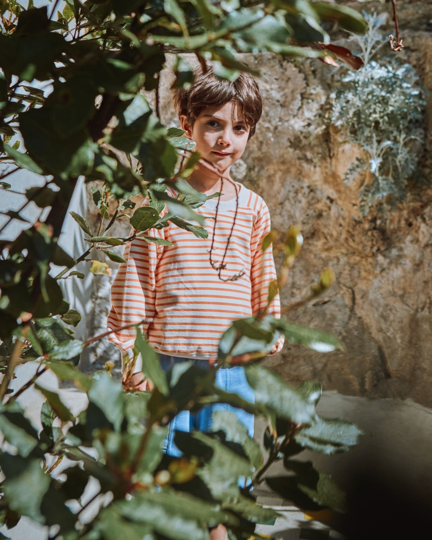 Sweat enfant rayures coton bio orange
